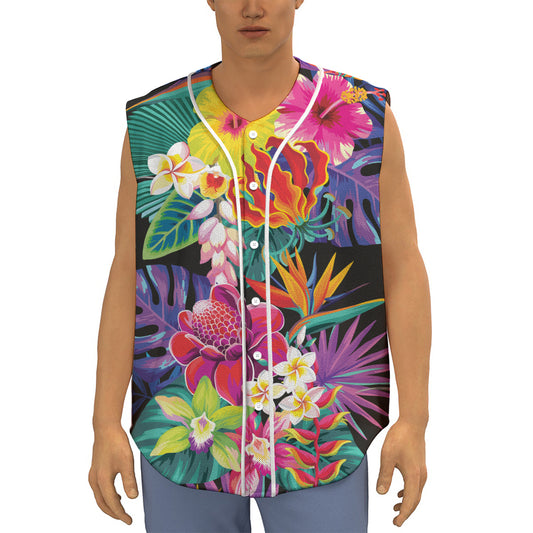 Tropical Hummingbird Print Sleeveless Baseball Jersey