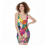 Tropical Hummingbird Print Sleeveless Bodycon Dress