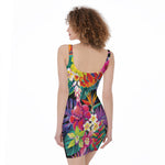 Tropical Hummingbird Print Sleeveless Bodycon Dress