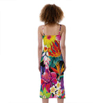 Tropical Hummingbird Print Slim Fit Midi Cami Dress