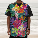 Tropical Hummingbird Print Textured Short Sleeve Shirt