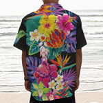 Tropical Hummingbird Print Textured Short Sleeve Shirt
