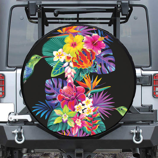 Tropical Hummingbird Print Tire Cover