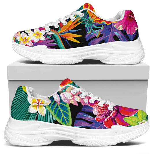 Tropical Hummingbird Print White Chunky Shoes