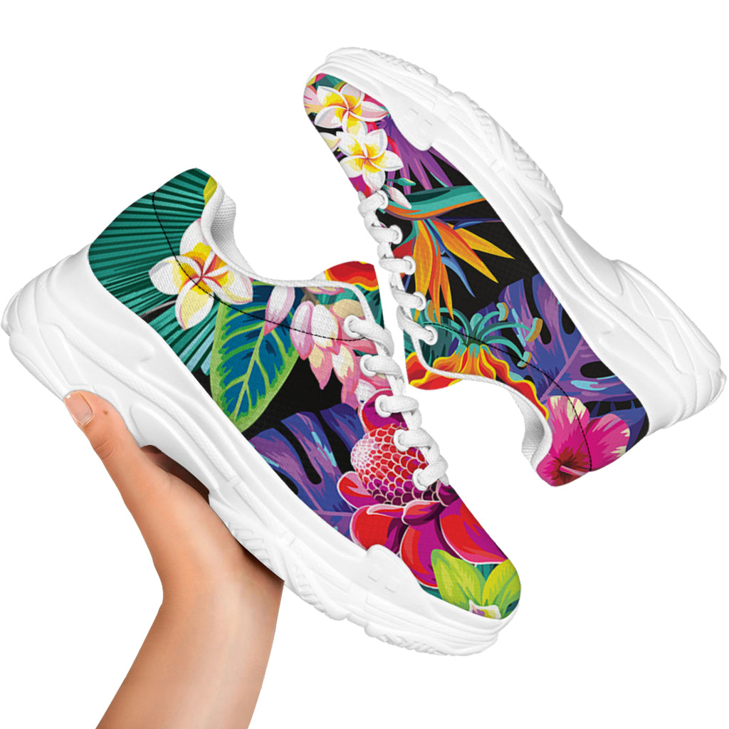 Tropical Hummingbird Print White Chunky Shoes