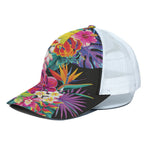 Tropical Hummingbird Print White Mesh Trucker Cap