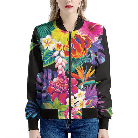 Tropical Hummingbird Print Women's Bomber Jacket