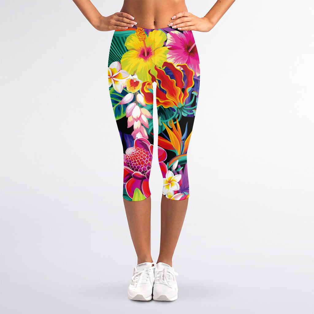 Tropical Hummingbird Print Women's Capri Leggings