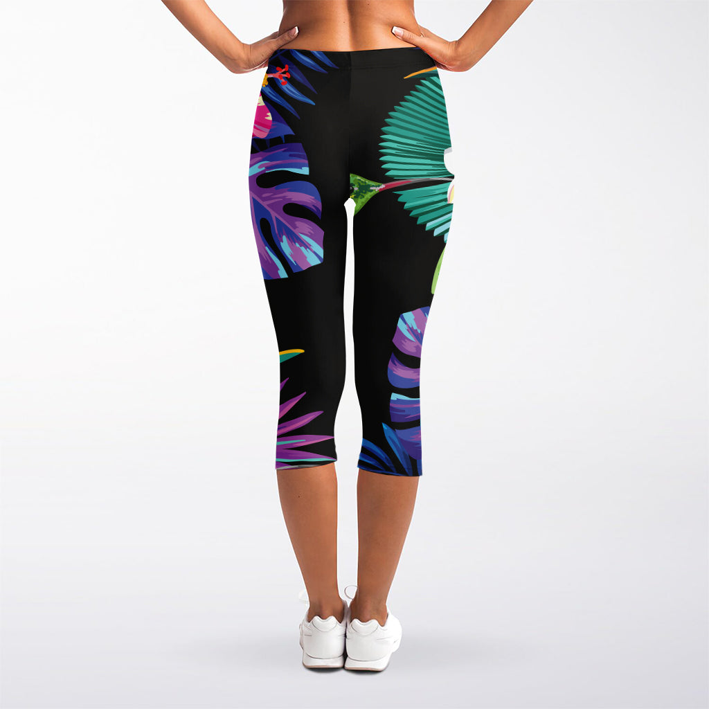 Tropical Hummingbird Print Women's Capri Leggings