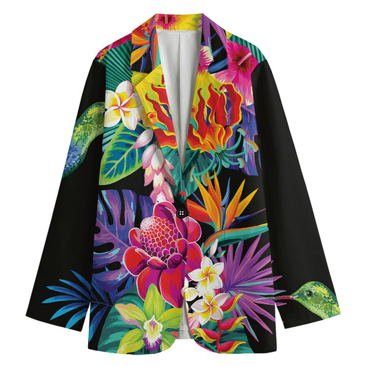Tropical Hummingbird Print Women's Cotton Blazer