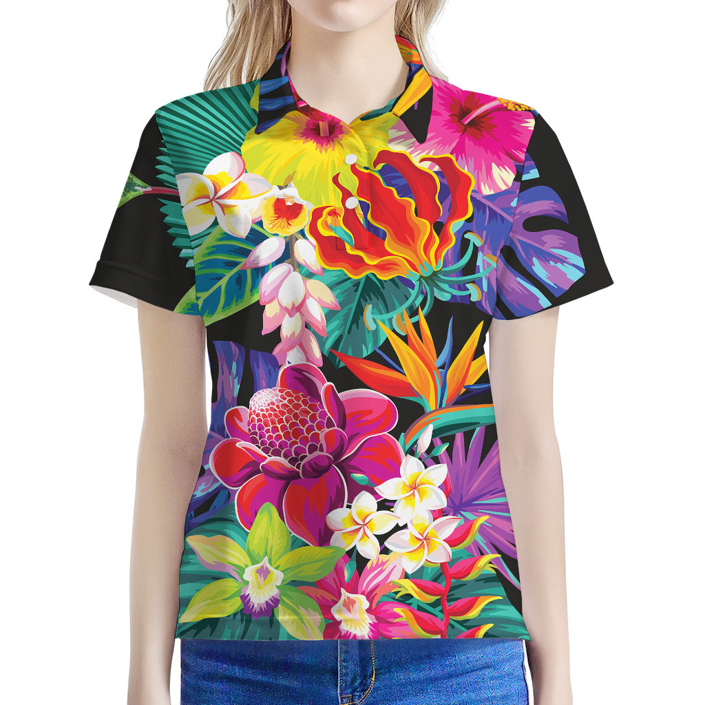 Tropical Hummingbird Print Women's Polo Shirt