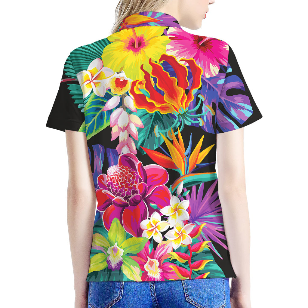 Tropical Hummingbird Print Women's Polo Shirt