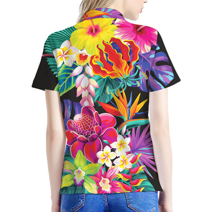 Tropical Hummingbird Print Women's Polo Shirt