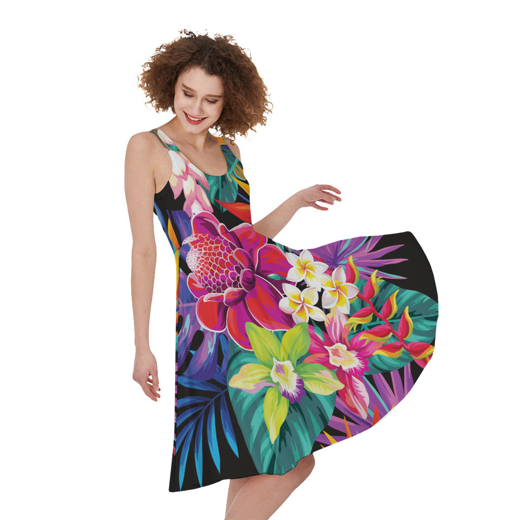 Tropical Hummingbird Print Women's Sleeveless Dress