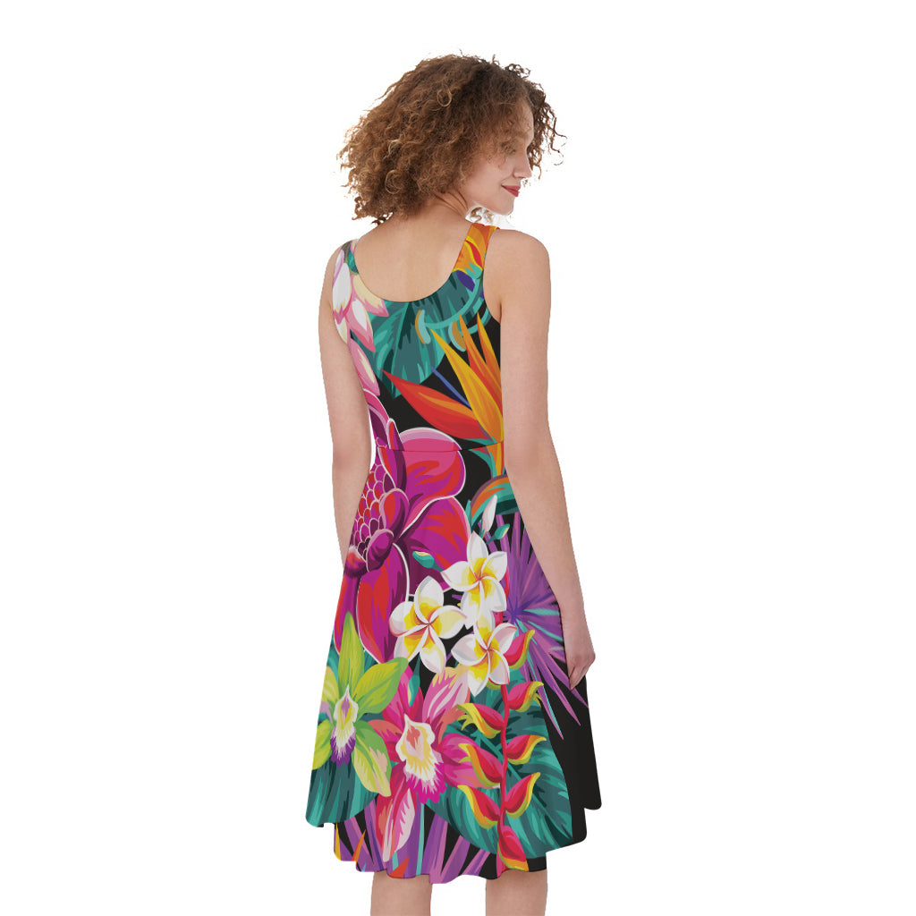 Tropical Hummingbird Print Women's Sleeveless Dress