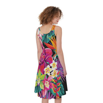 Tropical Hummingbird Print Women's Sleeveless Dress