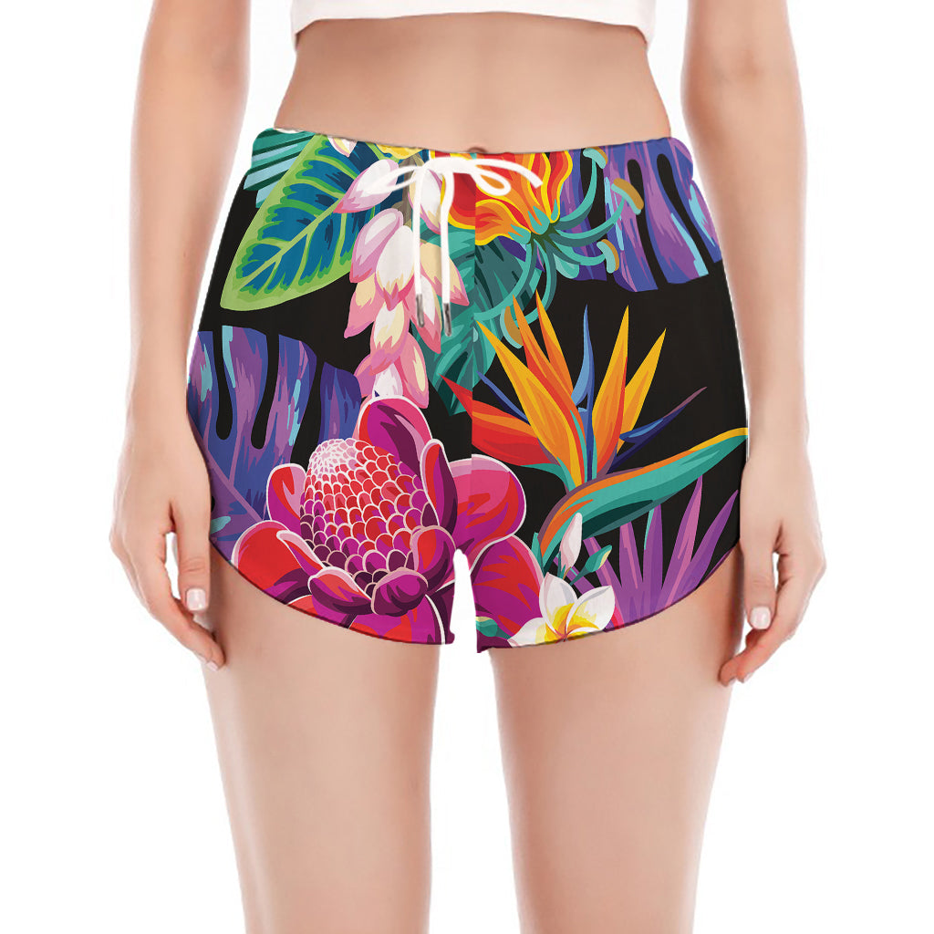 Tropical Hummingbird Print Women's Split Running Shorts