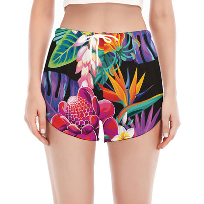 Tropical Hummingbird Print Women's Split Running Shorts
