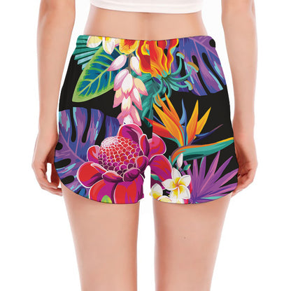 Tropical Hummingbird Print Women's Split Running Shorts
