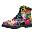 Tropical Hummingbird Print Padded Collar Lace Up Boots