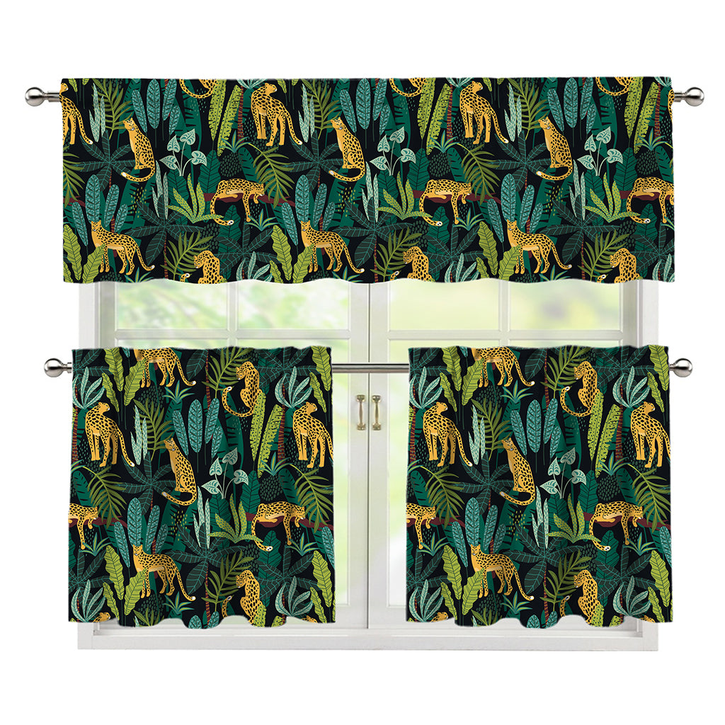 Tropical Jaguar Pattern Print 3 Piece Kitchen Curtains