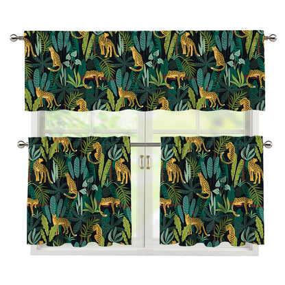 Tropical Jaguar Pattern Print 3 Piece Kitchen Curtains