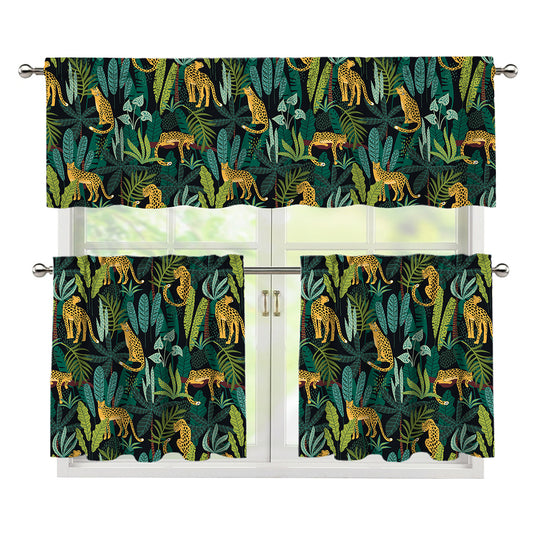 Tropical Jaguar Pattern Print 3 Piece Kitchen Curtains