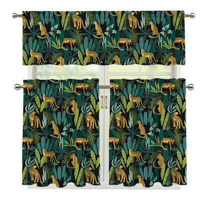 Tropical Jaguar Pattern Print 3 Piece Kitchen Curtains
