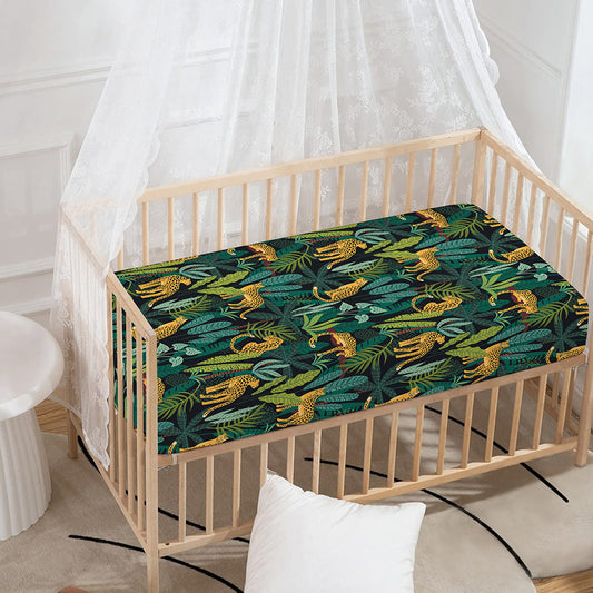 Tropical Jaguar Pattern Print Baby Crib Sheet