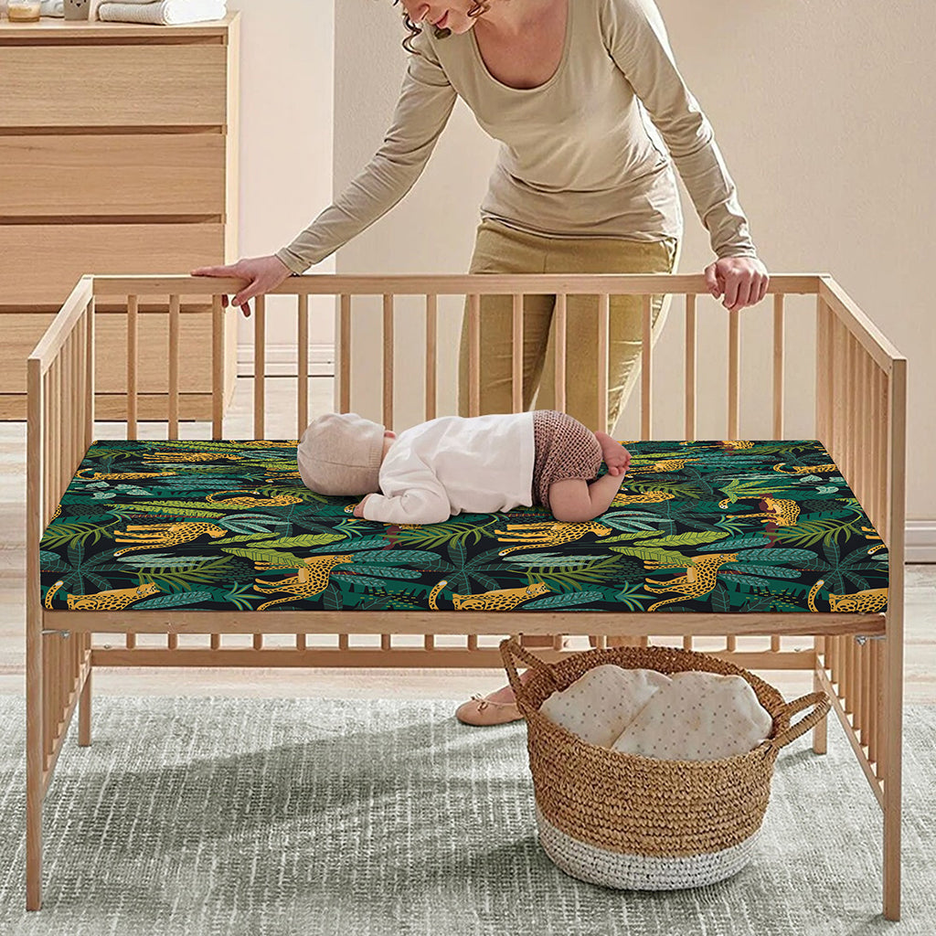 Tropical Jaguar Pattern Print Baby Crib Sheet