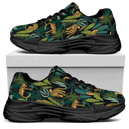 Tropical Jaguar Pattern Print Black Chunky Shoes