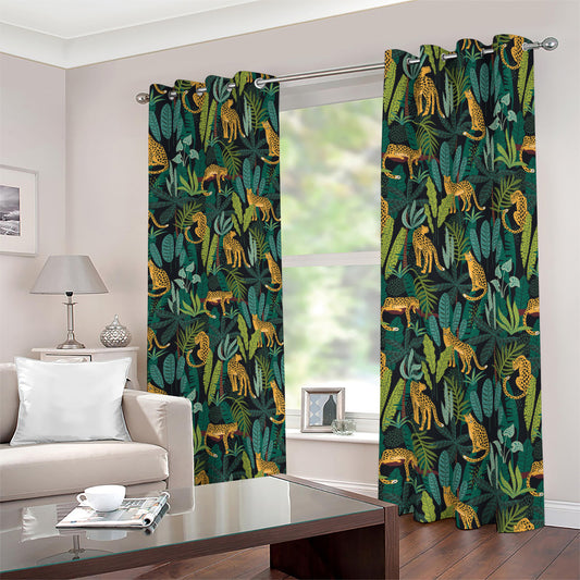Tropical Jaguar Pattern Print Blackout Grommet Curtains