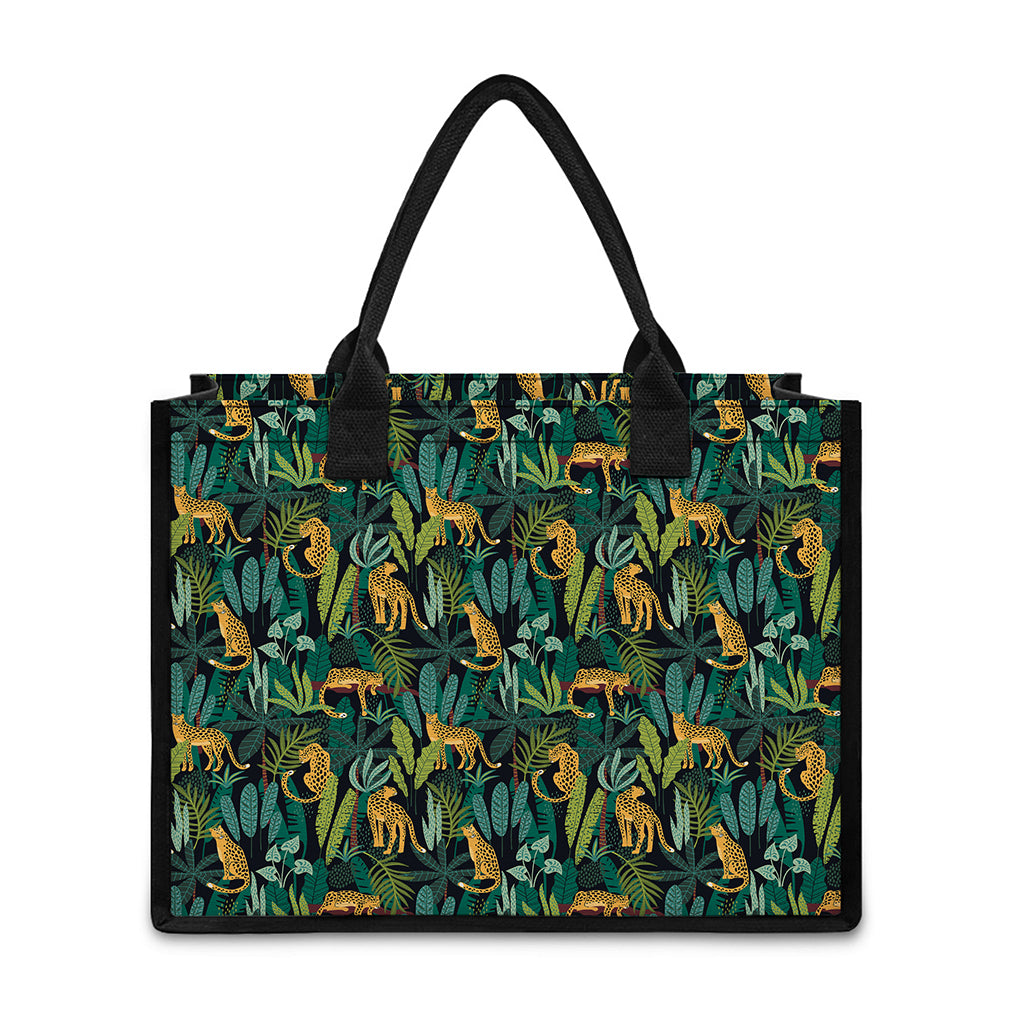 Tropical Jaguar Pattern Print Canvas Tote Bag