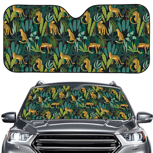 Tropical Jaguar Pattern Print Car Windshield Sun Shade