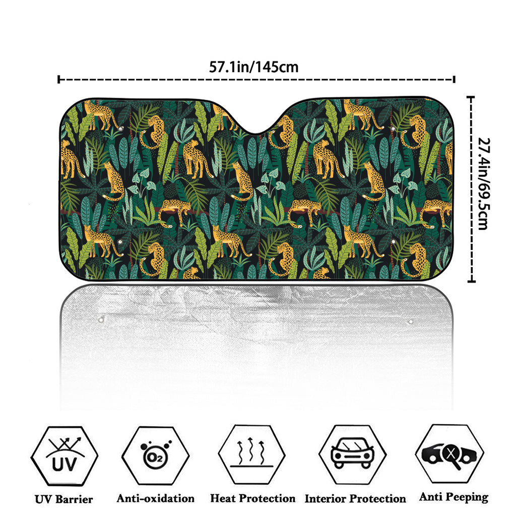 Tropical Jaguar Pattern Print Car Windshield Sun Shade