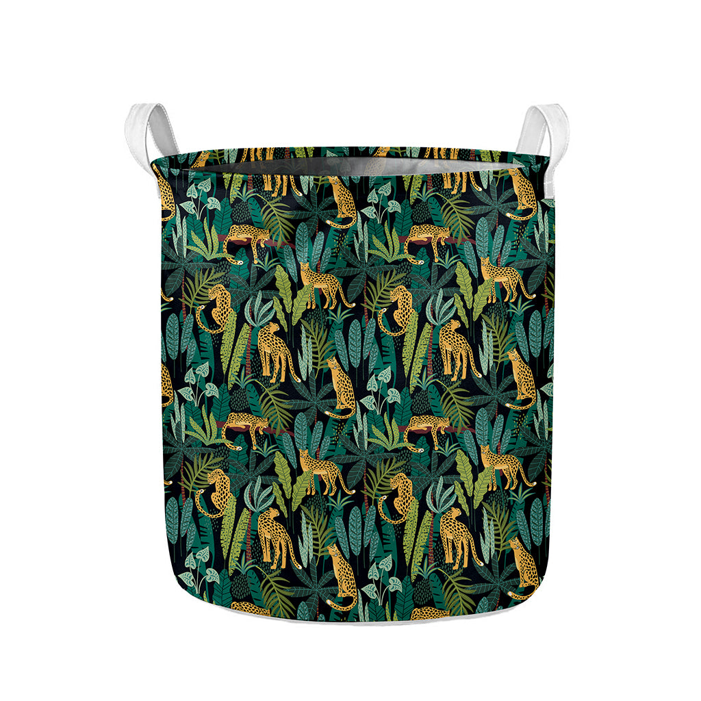 Tropical Jaguar Pattern Print Collapsible Laundry Basket