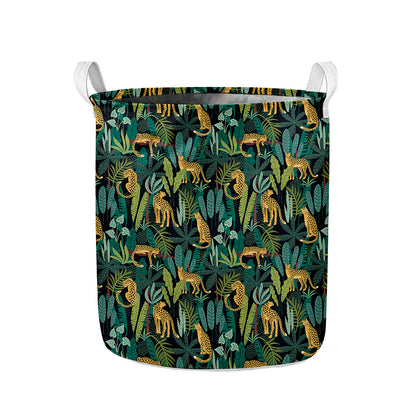 Tropical Jaguar Pattern Print Collapsible Laundry Basket