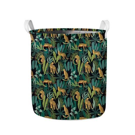 Tropical Jaguar Pattern Print Collapsible Laundry Basket