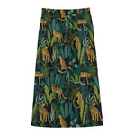 Tropical Jaguar Pattern Print Cotton Front Slit Maxi Skirt