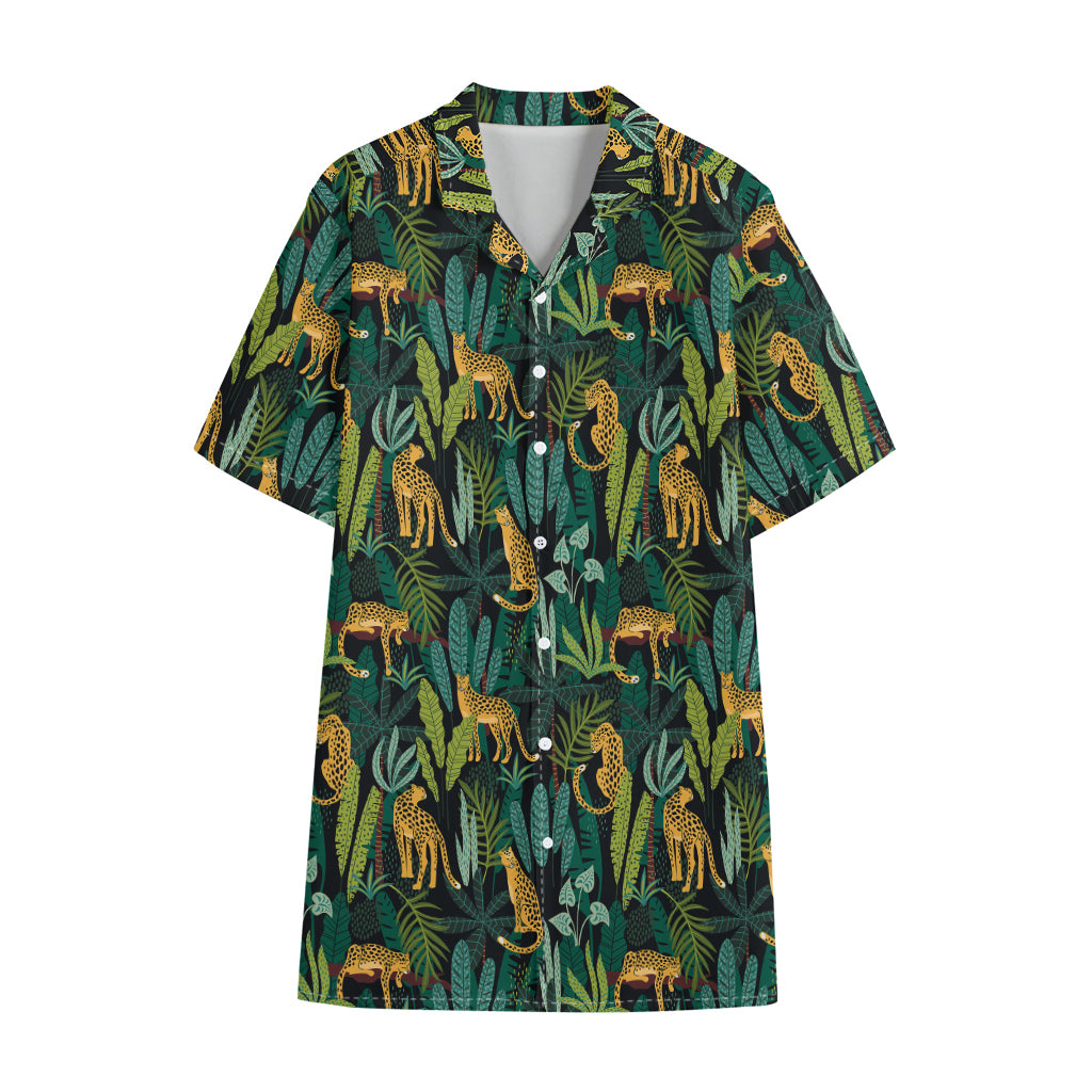 Tropical Jaguar Pattern Print Cotton Hawaiian Shirt