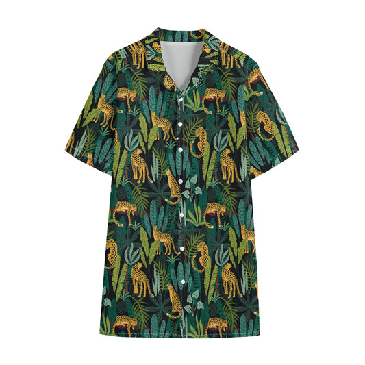 Tropical Jaguar Pattern Print Cotton Hawaiian Shirt