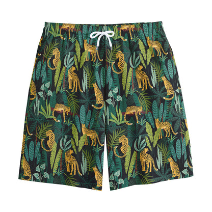 Tropical Jaguar Pattern Print Cotton Shorts