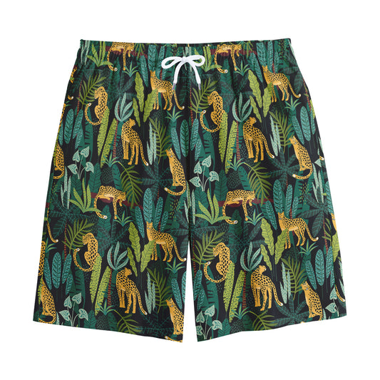 Tropical Jaguar Pattern Print Cotton Shorts