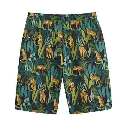 Tropical Jaguar Pattern Print Cotton Shorts