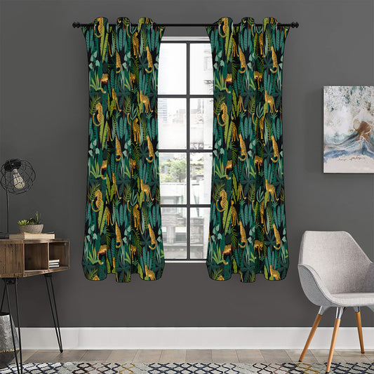 Tropical Jaguar Pattern Print Curtain