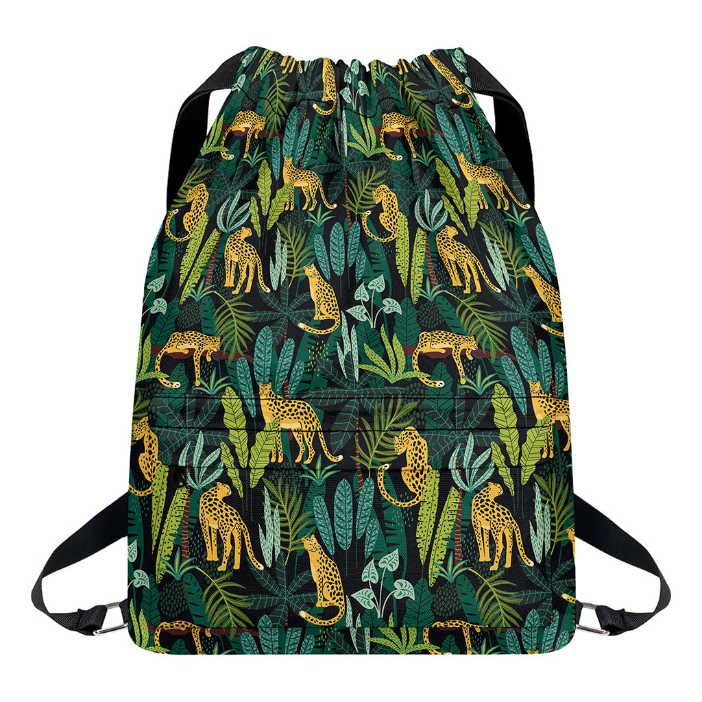 Tropical Jaguar Pattern Print Drawstring Backpack
