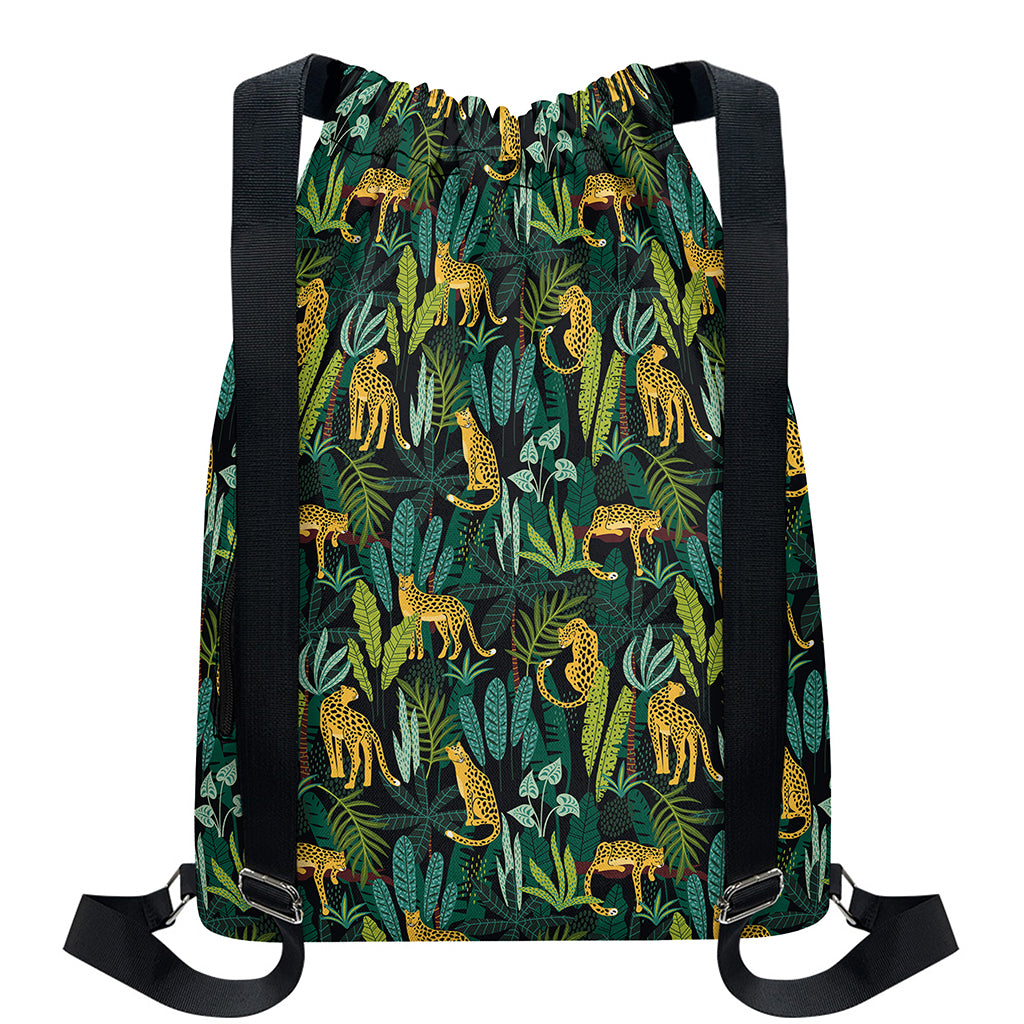 Tropical Jaguar Pattern Print Drawstring Backpack