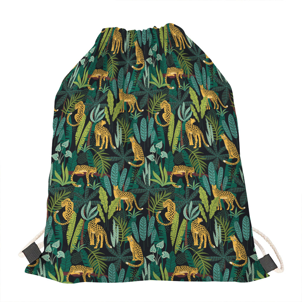 Tropical Jaguar Pattern Print Drawstring Bag