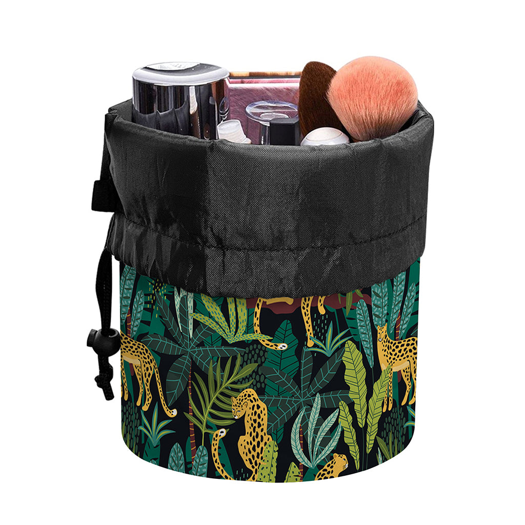 Tropical Jaguar Pattern Print Drawstring Makeup Bag
