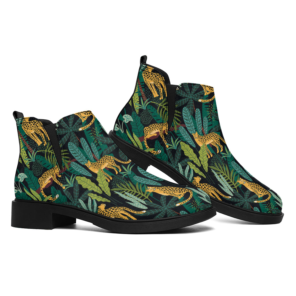 Tropical Jaguar Pattern Print Flat Ankle Boots